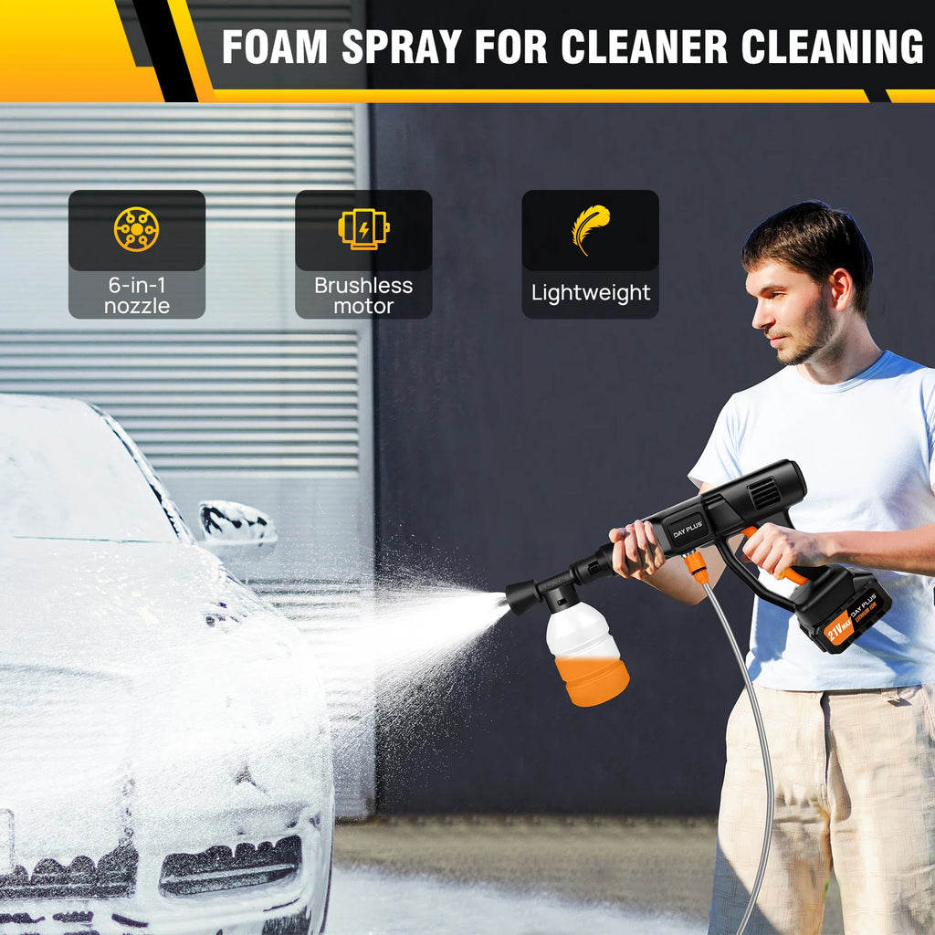 Cordless Pressure Washer, Portable Power Washer with  4.0Ah Battery 6-in-1 Nozzle, Handheld Brushless High-Pressure Car Washer
